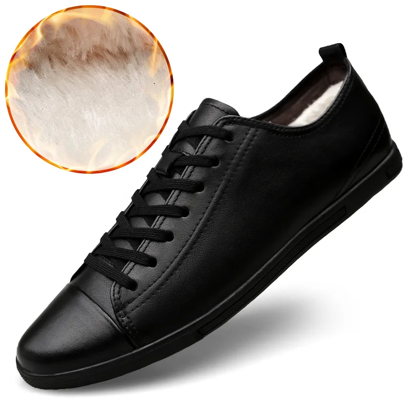 Genuine Leather Shoes Men Footwear Black White Sneakers Shoes 2019 Ins Sneakers Male Shoes Breathable Cow Leather Velvet