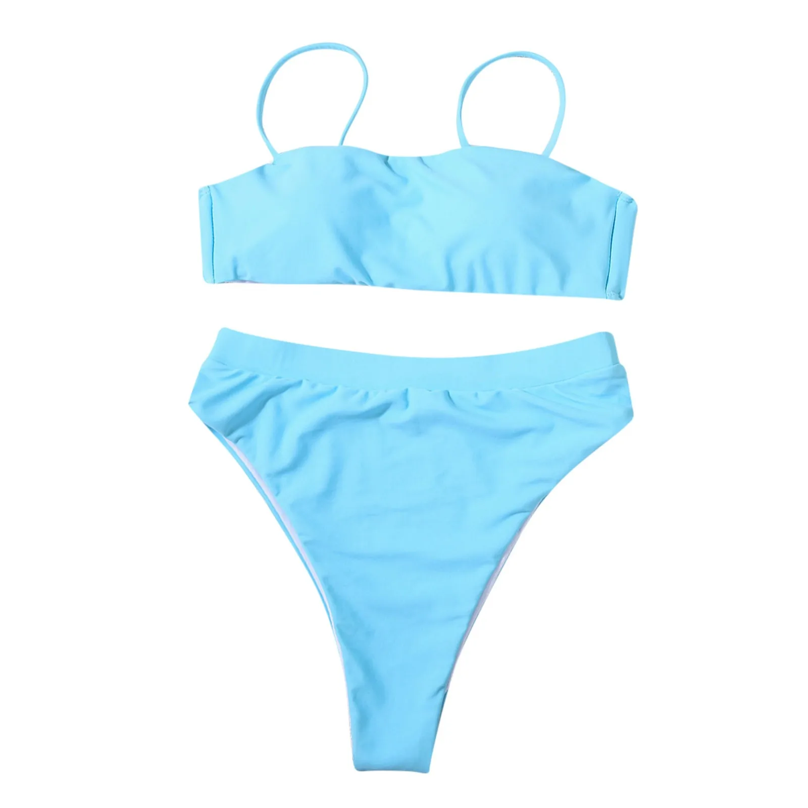 Conjunto de Bikini Bandeau para mujer, traje de baño de dos piezas con realce, color blanco, para playa y verano, 2021