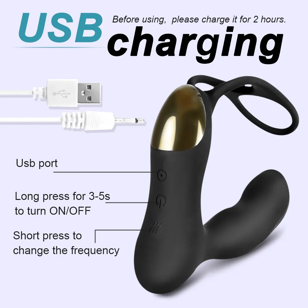 Rechargeable Male Prostate Massage With Delay Ejaculation Ring Remote Control Anal Vibrator Sex Toy For Men Gay Butt Plug Penis