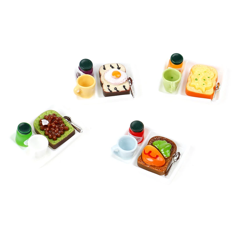 Casa de muñecas en miniatura, plato para pan tostado, mermelada, juego de cuchara y taza, juguete de cocina para Barbies, accesorios de cocina