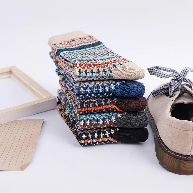 5Pairs New Winter Thick Warm Wool Women Socks Colorful Socks Fashion Casual Euramerican National Wind-Flowers Cotton Sock 8054