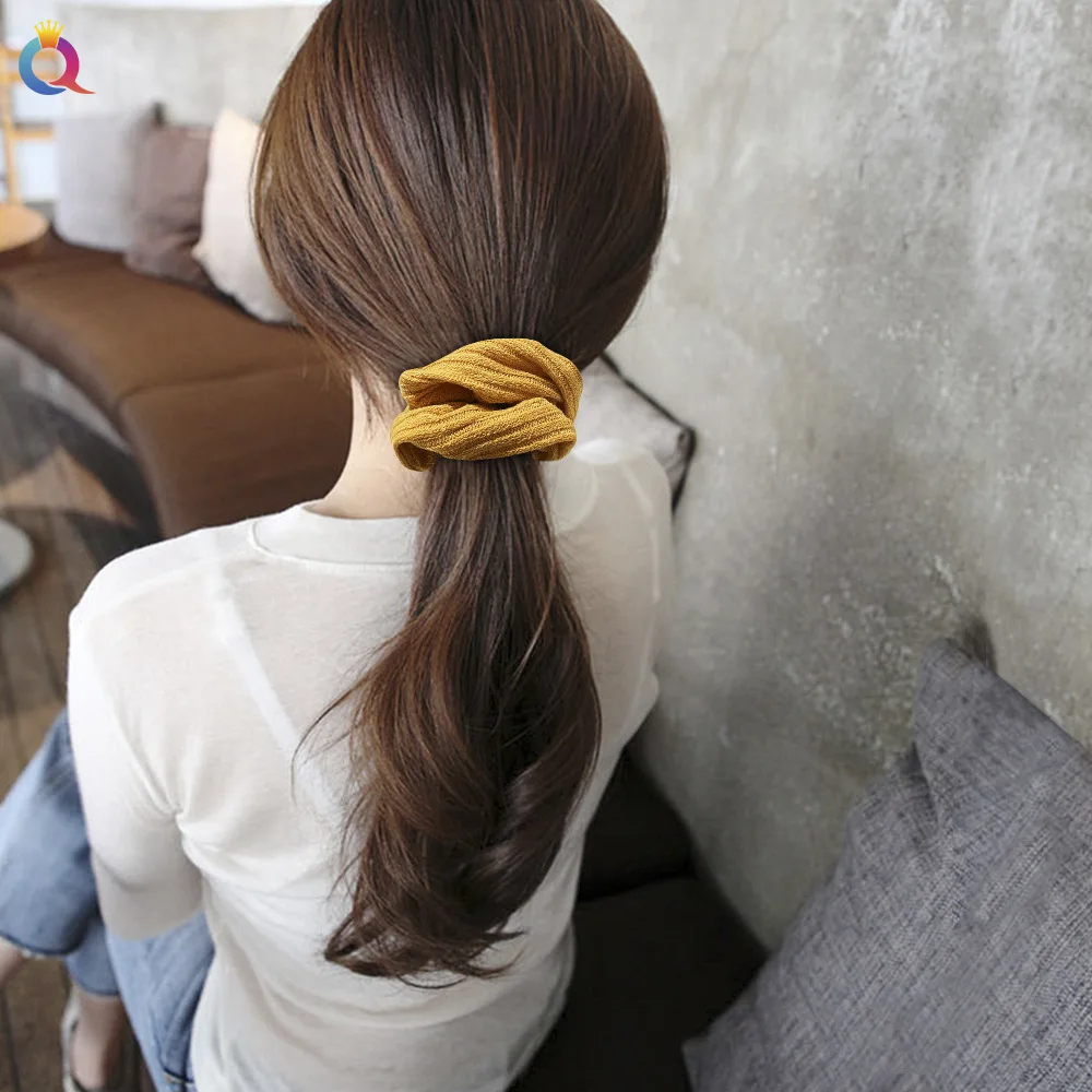 Winter New Elegant Knitted Stripe Scrunchie Women Girls Elastic Hair Rubber Band Accessories Tie Hair Ring Rope Holder Headdress