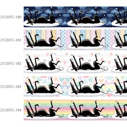 Cartoon Blue Dog and Grey Hound Printed Grosgrain Ribbon