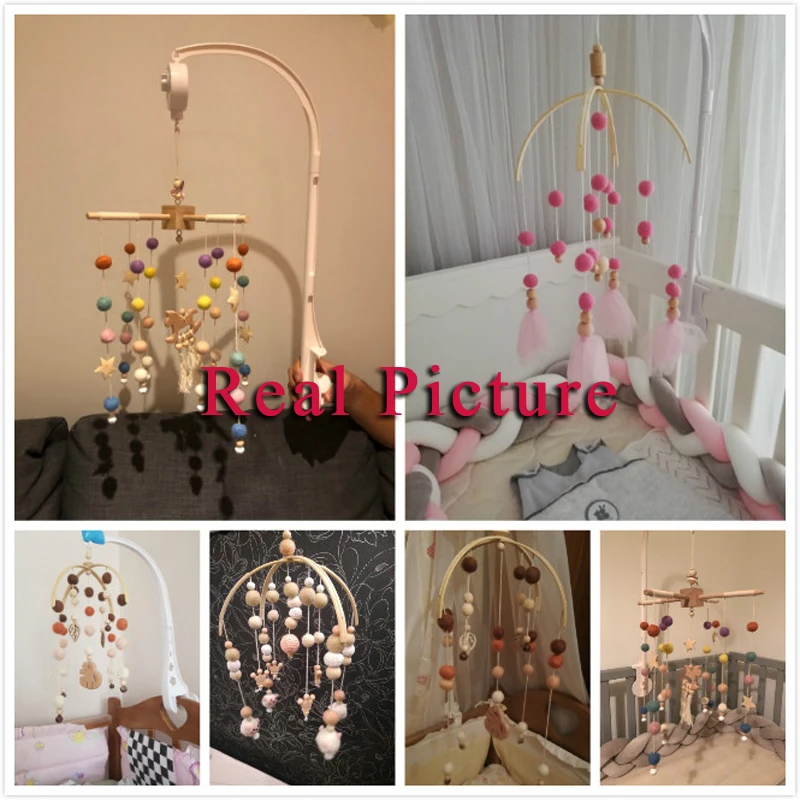 Baby Mobiele Opknoping Rammelaars Speelgoed Wind-Up Music Box Hanger Diy Opknoping Babybedje Mobiele Bed Bel Houten Speelgoed houder Arm Beugel