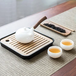 Square Simple Dry Soak Bamboo Sample Tea Tray Eco-Friendly Wooden Drainage Water Storage Kung Fu Tea Board Saucer