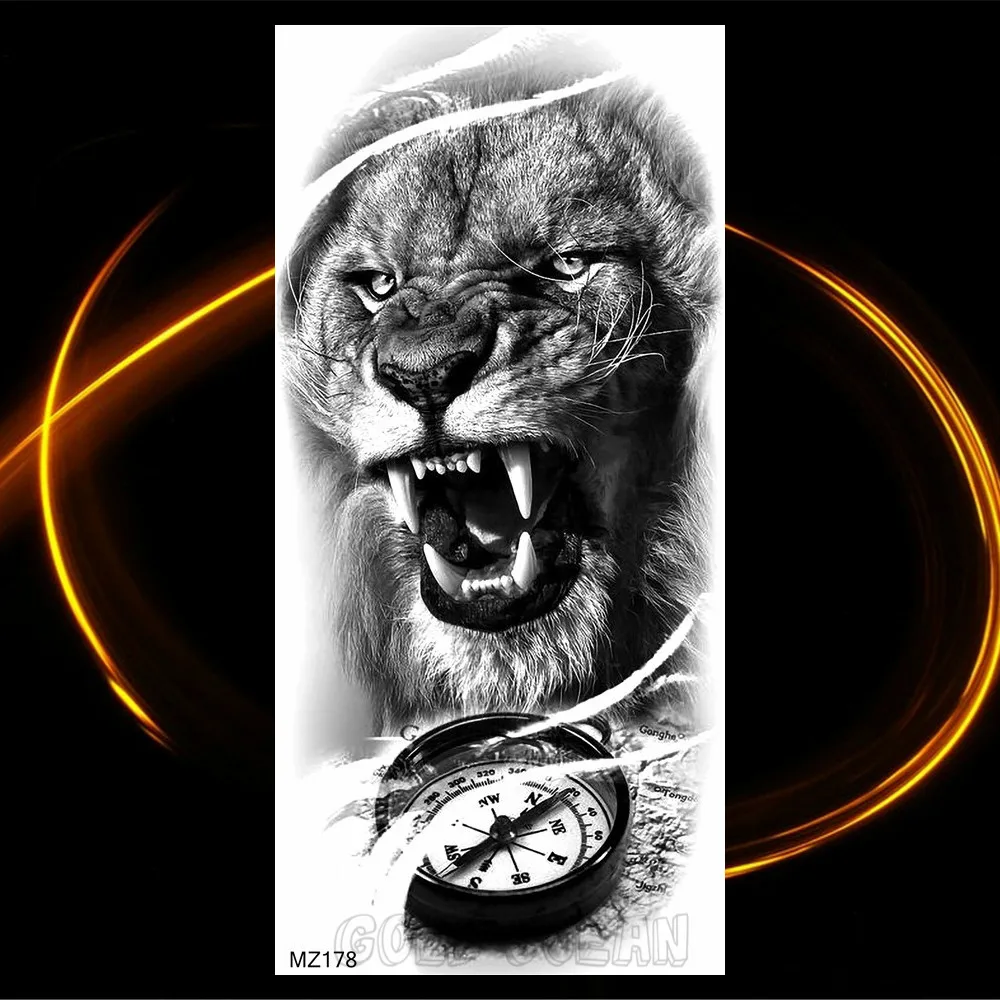 Tatouages temporaires d\'animaux pour hommes et femmes, brassards de corps, autocollant de faux tatouage, tigre, wapiti, renard, loup, aigle,