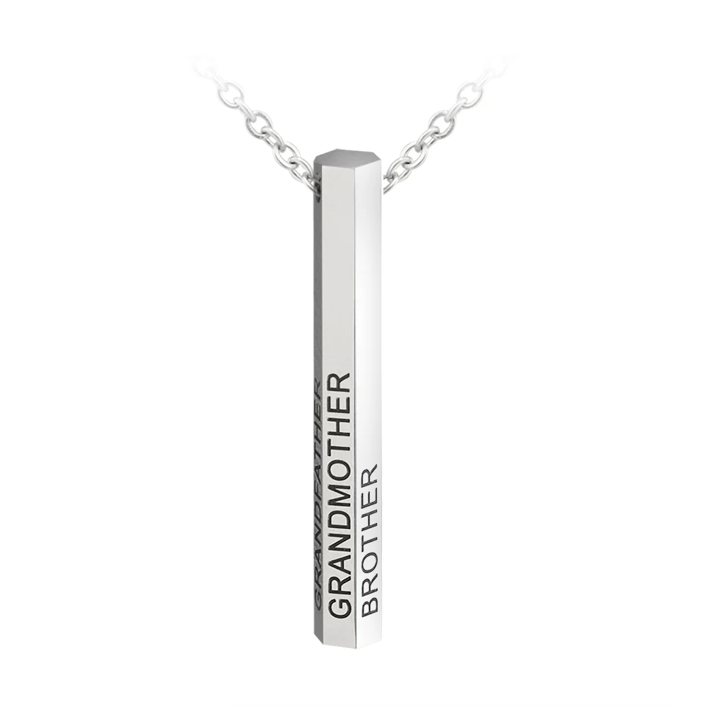 

PolishedPlus Customized 6 Sides Engraved Vertical Bar Necklace-Best Gift Idea for Your Loved Ones