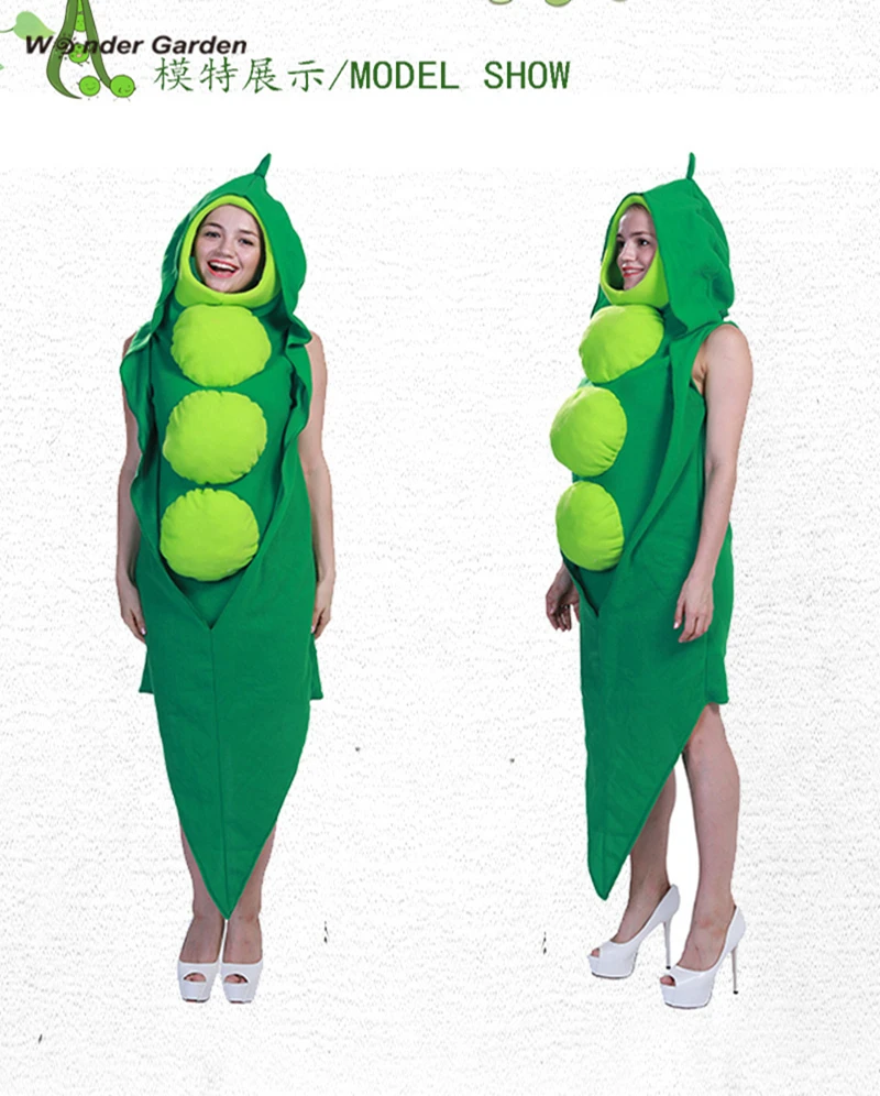 New Green Pea Female Adult Lady Women Teens Girls Hooded  Dress  Halloween Costume