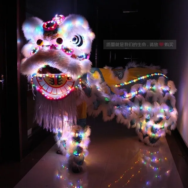 Halloween Led Light Wool Lion Dance MASCOT Costume Wool Chinese Folk Art Southern Lion Two Adults Cosplay party suit