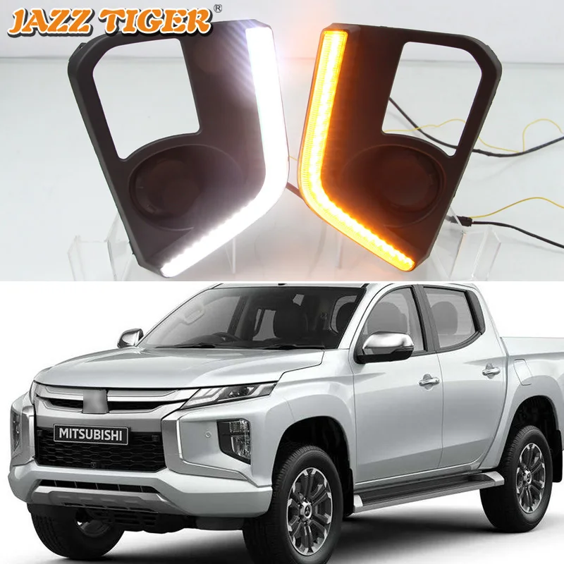 

12V Daytime running lights For Mitsubishi L200 Triton 2019 2020 flexible Drl with turn signals LED For car auto Fog headlights