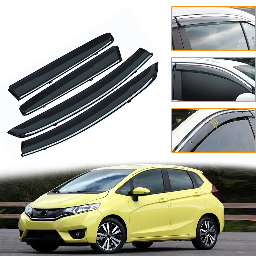 4pc ABS Car Smoke Window Sun Rain exterior visor Deflector Guard For Honda Fit Jazz Hatchback 2014 2015 2016 2017 2018 Auto part