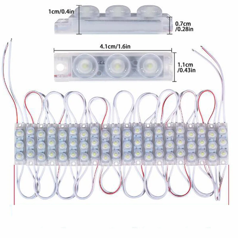 

1000pcs 3 LED Mini Module 41*11MM 2835 SMD IP68 Waterproof Injection Lens LED Sign Advertising Backlight DC12V