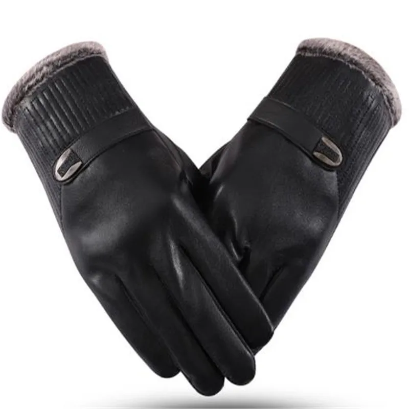 Winter wind warm warm family man PU leather gloves with velvet thickening bike riding gloves   ST-613