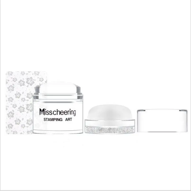 1Pc Doppel Kopf Nagel Stamper Glänzende Holographische Kopf Silikon Stamper Nail art Stamping Platte Mit Schrumpfen Druck T1709