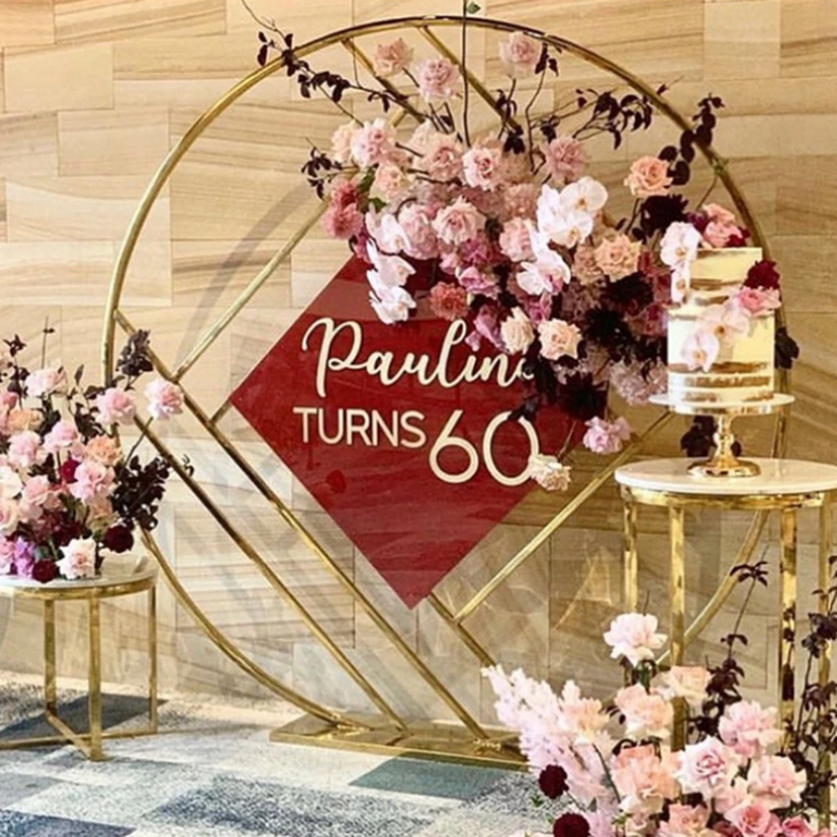 

200cm)New Design Gold Stainless Steel Flower Shape Luxury floral wall mesh Wedding balloon arch Backdrop For Decorations AB0633