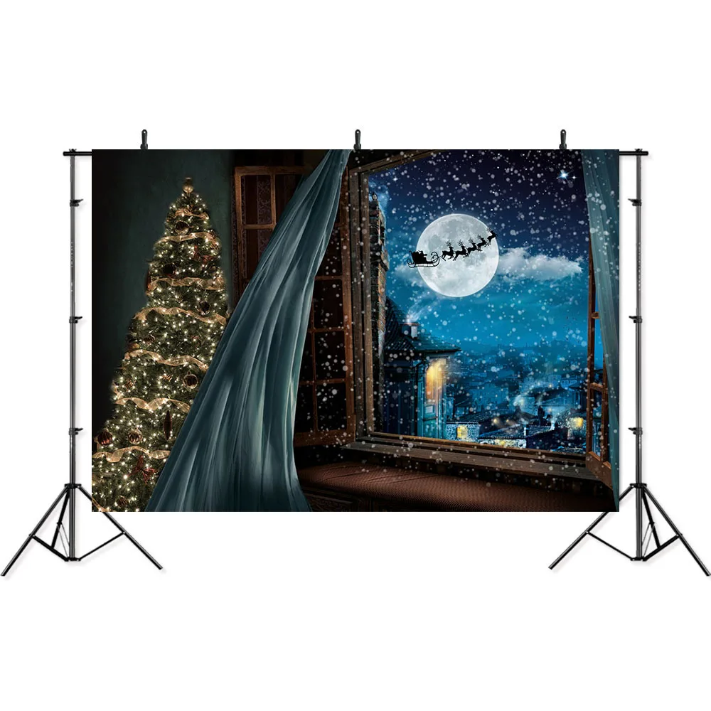 

Photography Backdrops Windowsill Misty Blue Starry night Snowflake Photo Background Christmas Backdrop for Photo Studio