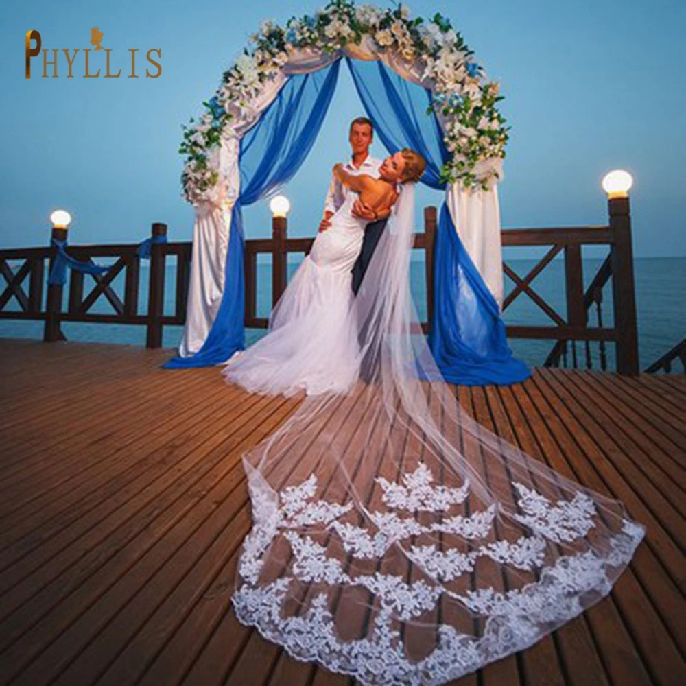 B54วิหาร Wedding Veil กับหวียาว3เมตรผ้าคลุมหน้าเจ้าสาว1ชั้นผ้าคลุมหน้าเจ้าสาวสีขาวเย็บปักถักร้อยดอกไม้งานแต่งงานอุปกรณ์เสริม