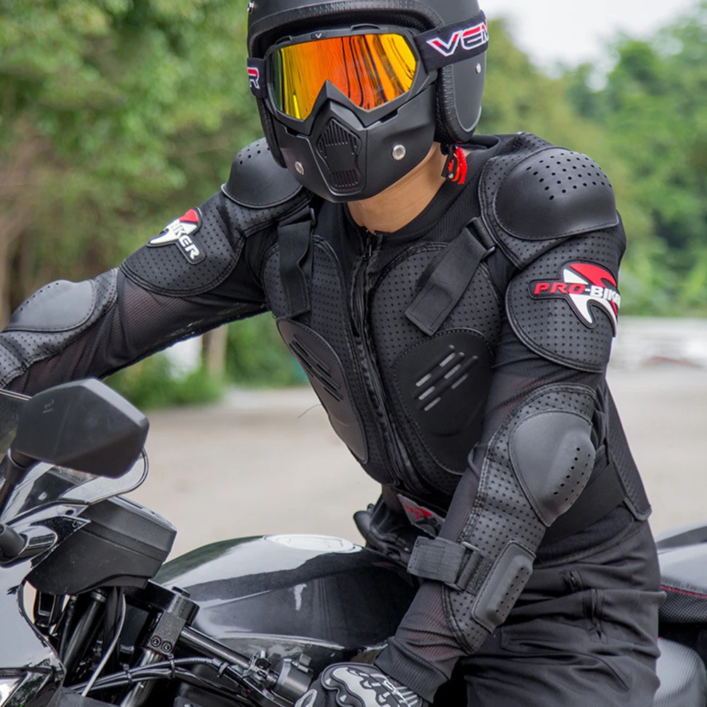 Genuine Black Motorcycle Jacket Racing Armor Protector ATV Motocross Body Protection Jacket Clothing Protective Gear Mask Gift