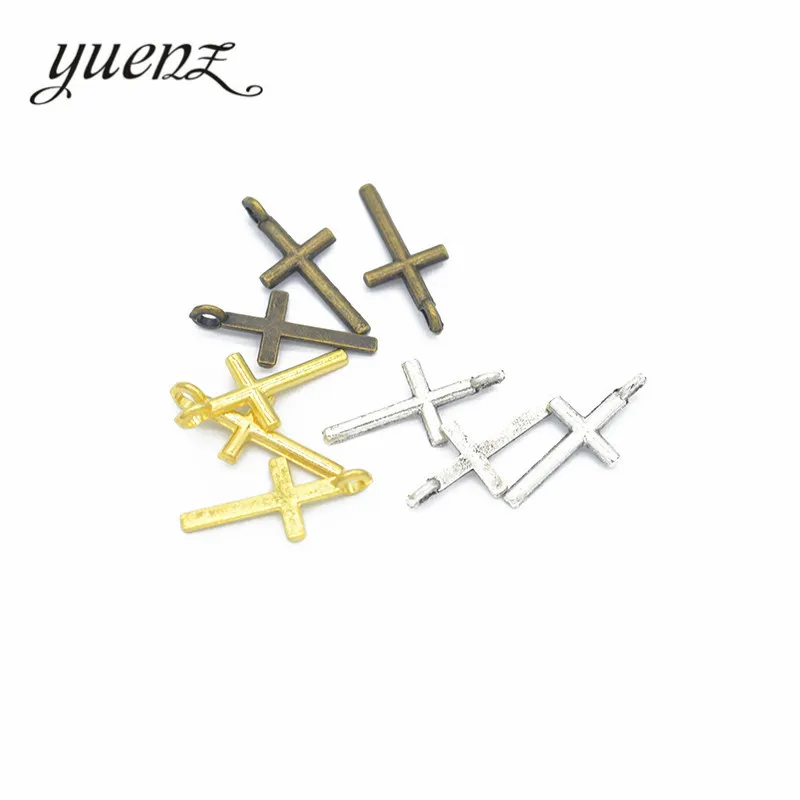 YuenZ 100pcs Antique silver color Charms  cross Plated Pendants  Jewelry Making DIY Handmade Craft 17*8mm T60