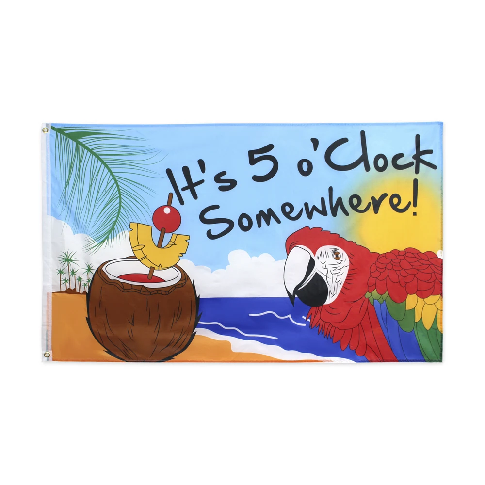 johnin 90X150cm It's 5 O'Clock Somewhere Party Parrot Margaritaville Jimmy Buffett flag for Happy Hour Margarita