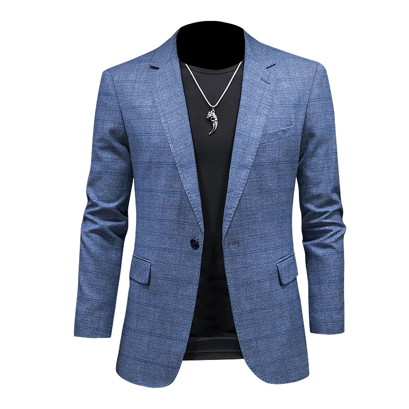 New Men's Blazer Casual Suit Jacket Mens Spring and Autumn Coat  Lattice Blazer Men Silm Suit Men Outwear Red Jacket Size S-5XL