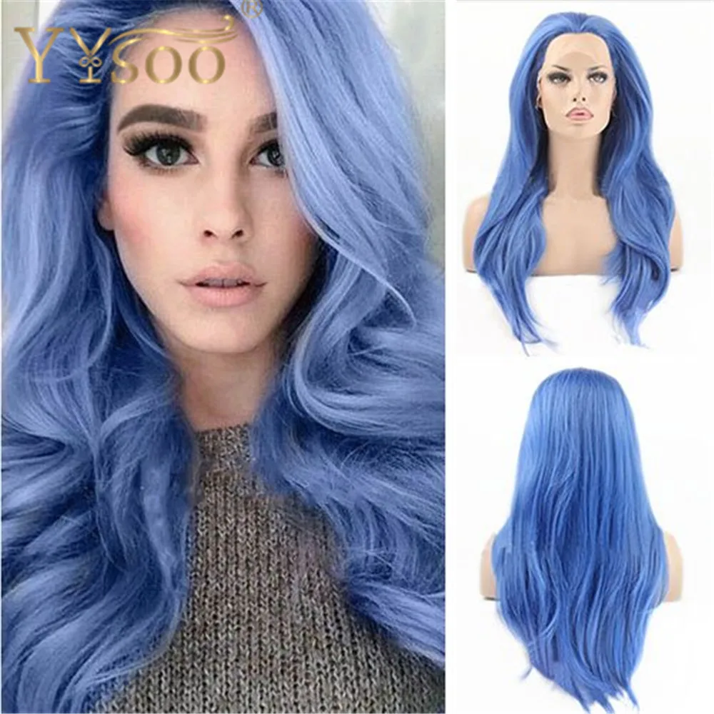 

YYsoo Lace Front Synthetic Wig Straight Long Fashion Blue Hair Wig Half Hand Tied Heat Resistant Natural Wavy Wigs for Women