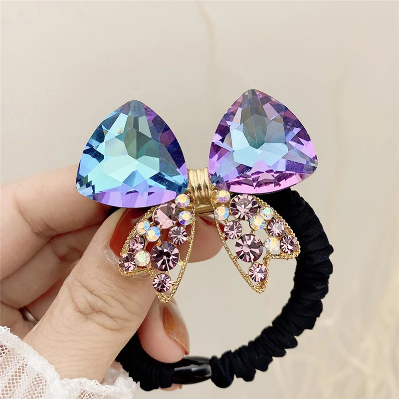 Korean Flash Rhinestone Bow Elastic Hair Bands Hair Accessories Hair Tie Rope Office Headdress Gifts for Girls Luxury Jewelry