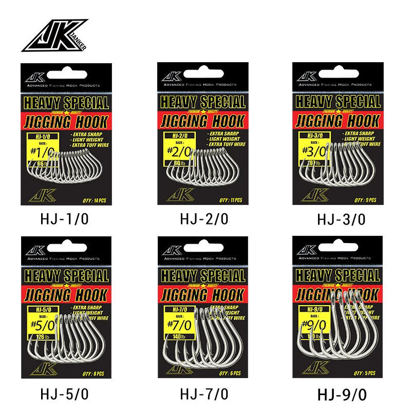 JK 5pack 4X Strong Jig Hook 1/02/03/05/07/09/0 High Carbon Steel Hook Eyes Ringed Fishhook Mustad Deep Ocean Fishing Heavy Cast