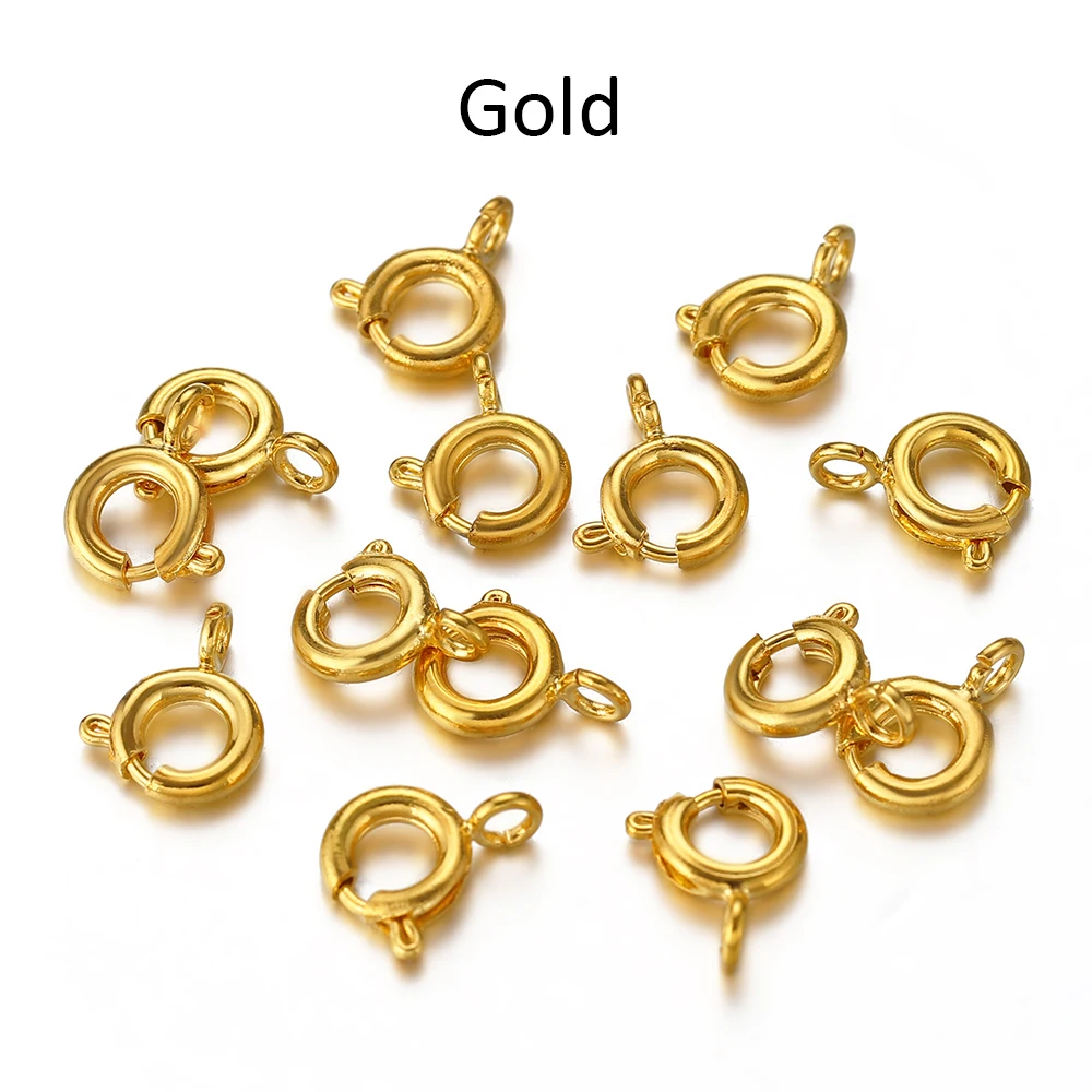 10pcs 6mm chiusura ad anello a molla in oro con anello di salto aperto chiusura per gioielli per collana a catena connettori per bracciali creazione di gioielli fai da te