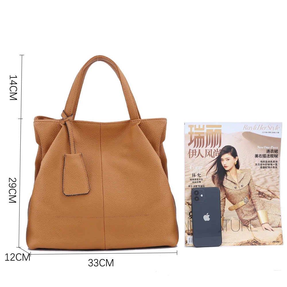 Zency Soft Genuine Leather Handbag Women\'s Shoulder Bag Fashion Casual Design Shopper Crossbody Large Bucket Tote Bag