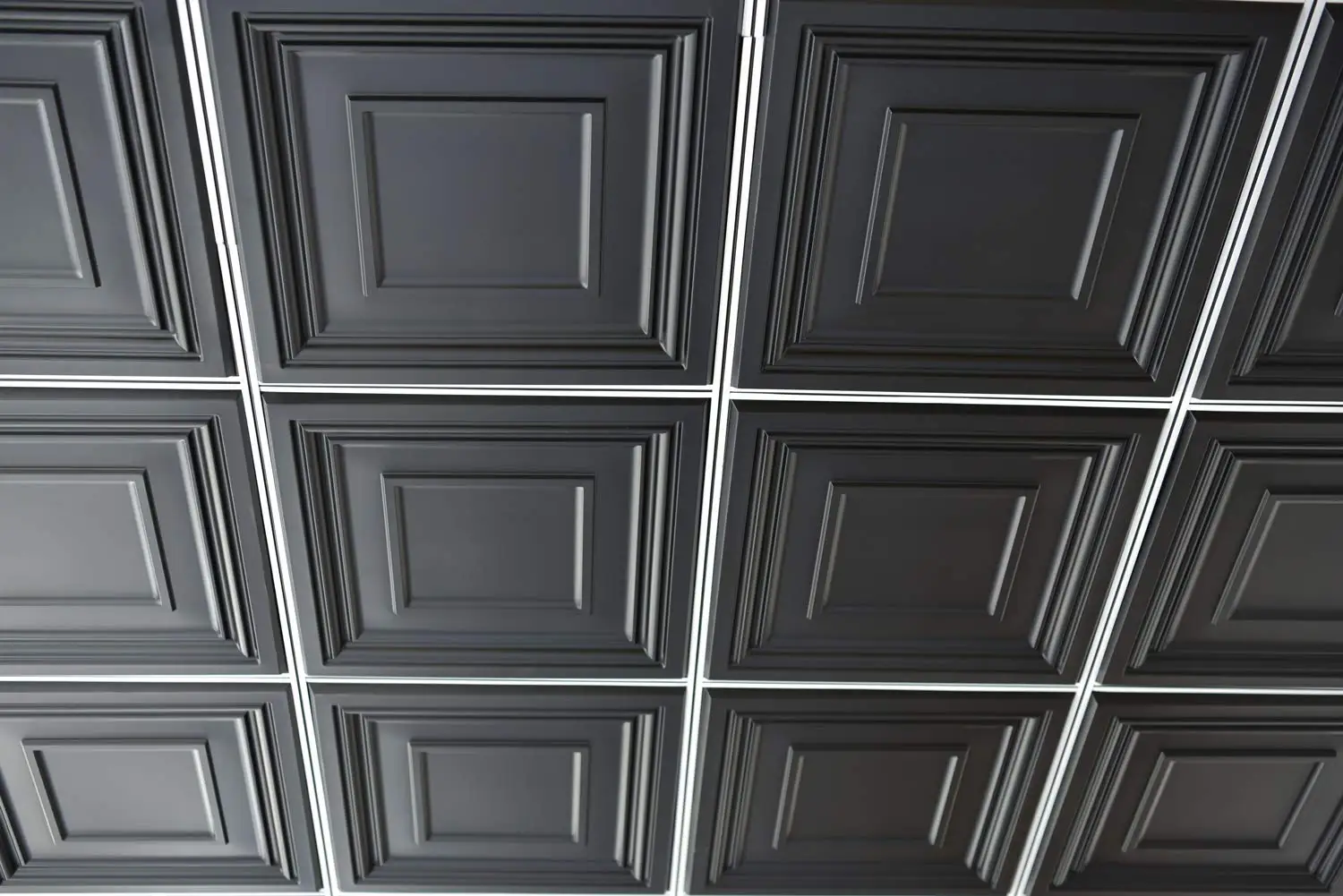 12PCS Plastic 3D Drop Ceiling Decorative Glue up Ceiling Panel Square Relief in Black