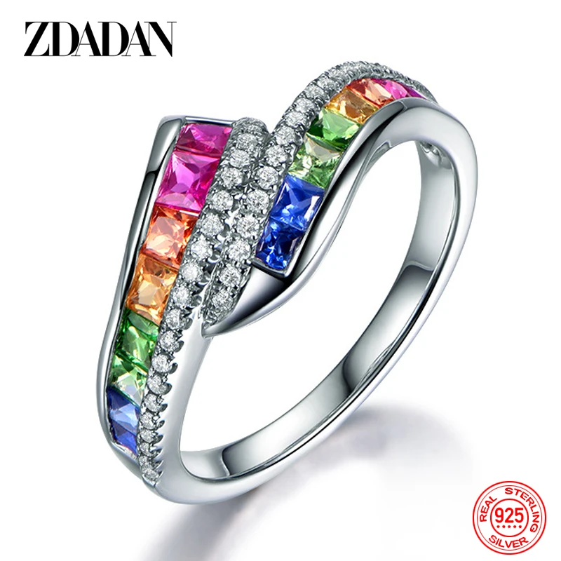 ZDADAN 925 Sterling Silver Charm Crystal Zircon Ring For Women Fashion Wedding Party Jewelry