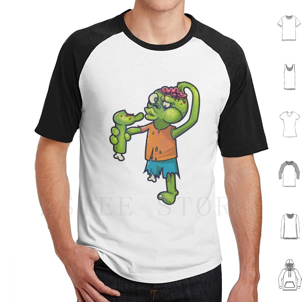 Zombie Cannibal T Shirt DIY Big Size 100% Cotton Cannibal Zombie Eat Foot Leg Brain Confused Think Thinking Feet Orange Blue