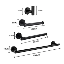 Negro mate Barra de toalla de baño para montaje en pared accesorios sostenedor de papel higiénico de mano percha para albornoz, abrigo, toalla gancho de acero inoxidable