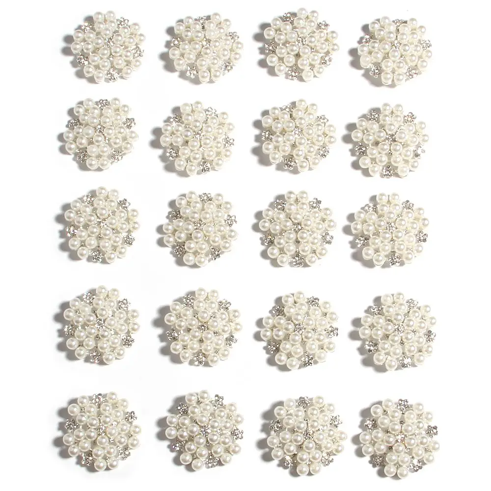 

50PCS 1.2" 3cm Round Big Crystal Alloy Rhinestone Buttons with Pearls Shank Back for Sewing Shoe Cloth Flower Hair Accessories