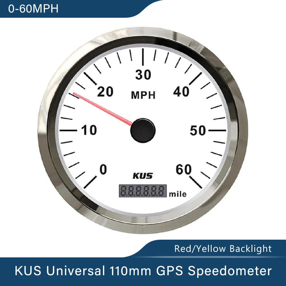 KUS 110mm Dimension GPS Speedometer Odometer 0-60MPH 12V 24V Speedo With Red and Yellow Backlight