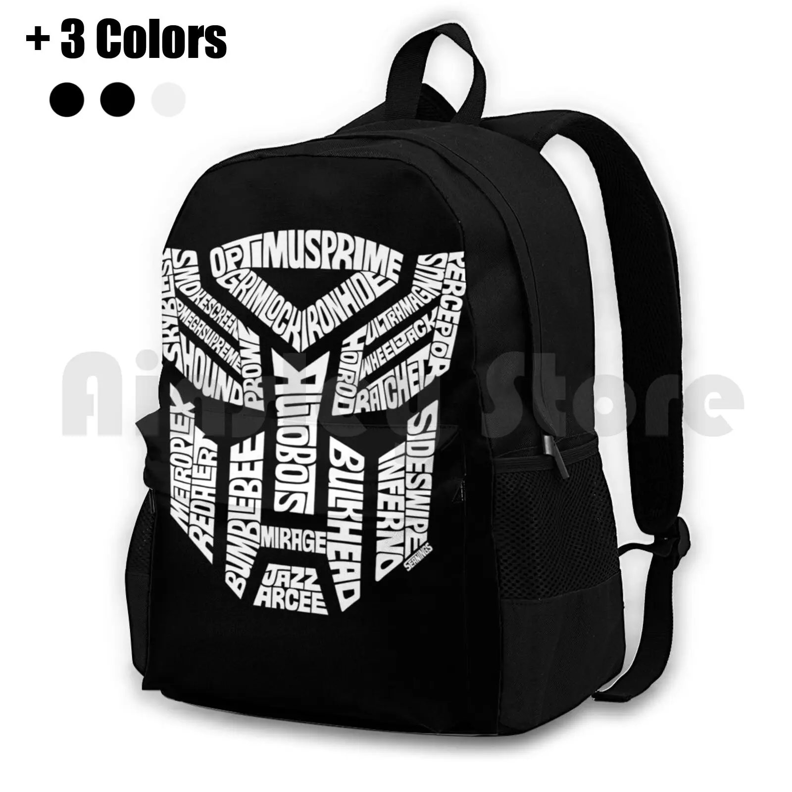 Autobots White Outdoor Hiking Backpack Riding Climbing Sports Bag Autobots Decepticons Comics Typography Seanings Movie Show