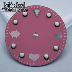 Miuksi 28.5mm pink watch dial green luminous dial fit NH35 movement