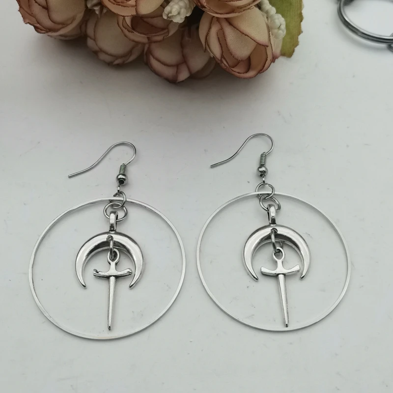 New Big Hoop Goddess Earrings Moon and Sword Witch Moon Earrings Gothic Celestial Jewelry-sun Jewelry