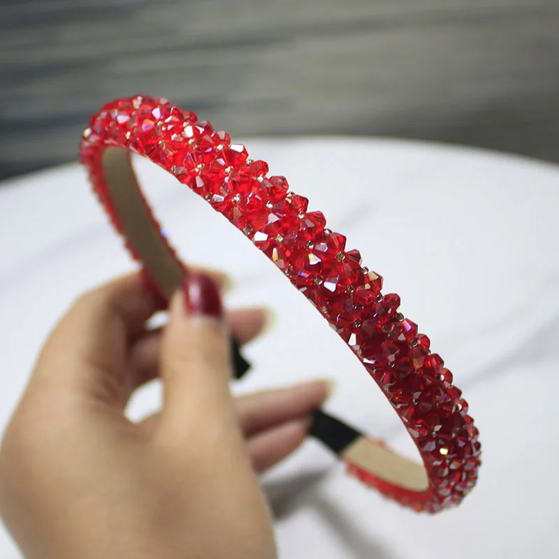 Lystrfac Solid Color Luxury Rhinestone Headband for Women Beads Bezel Shiny Hairband Girls Bride Wedding Hair Accessories