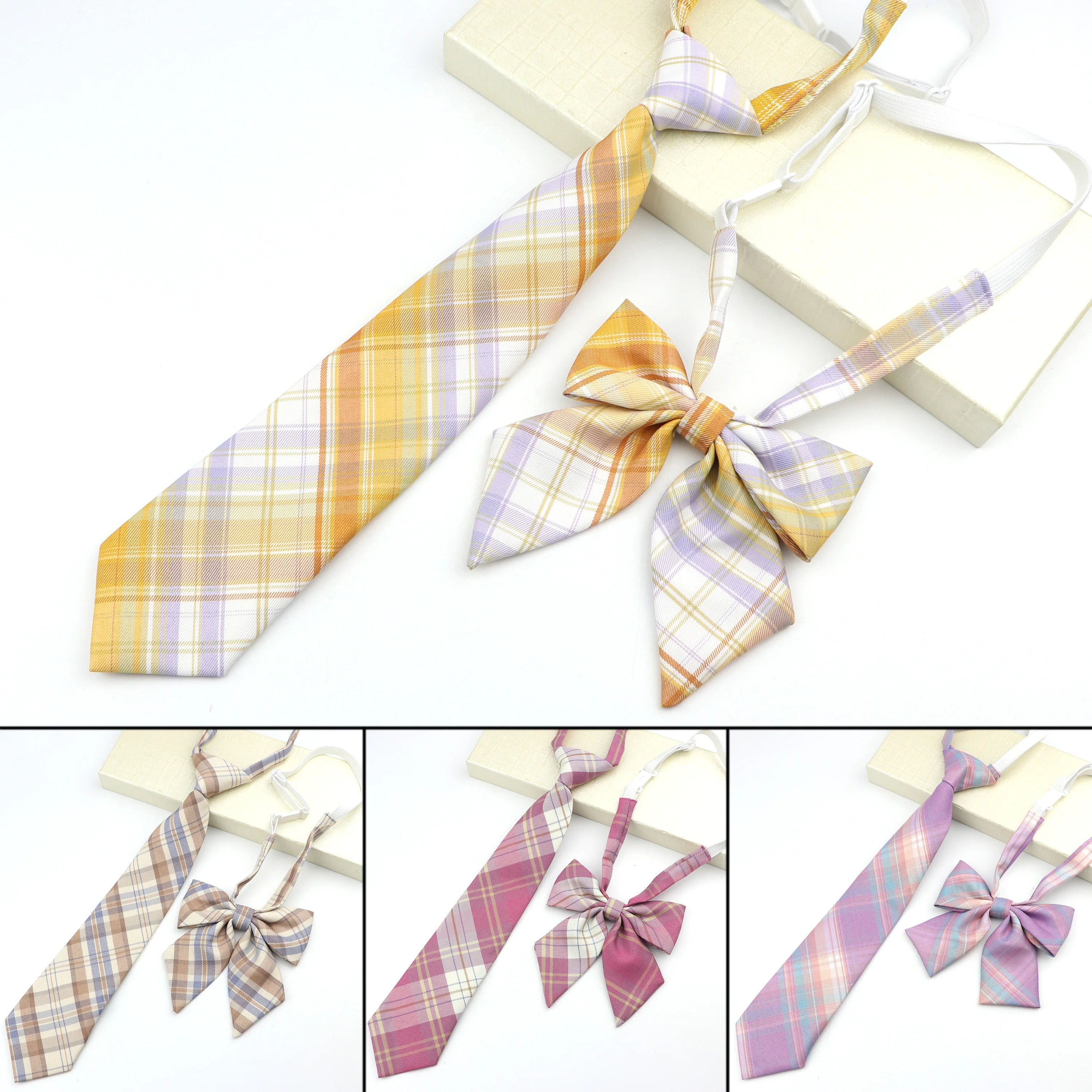 34 Color College Striped Plaid Tie Set School Professional Uniform Girl Necktie Cute Waitress Staff Bowtie Shirt Accessories