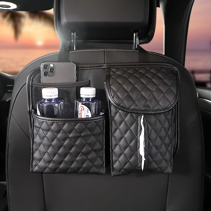 Cute Cartoon Car Paper Tissue Holder for Front Seat Pocket Diamond Crown Auto Backseat Organizer Leather Car Seat Purse (Black)