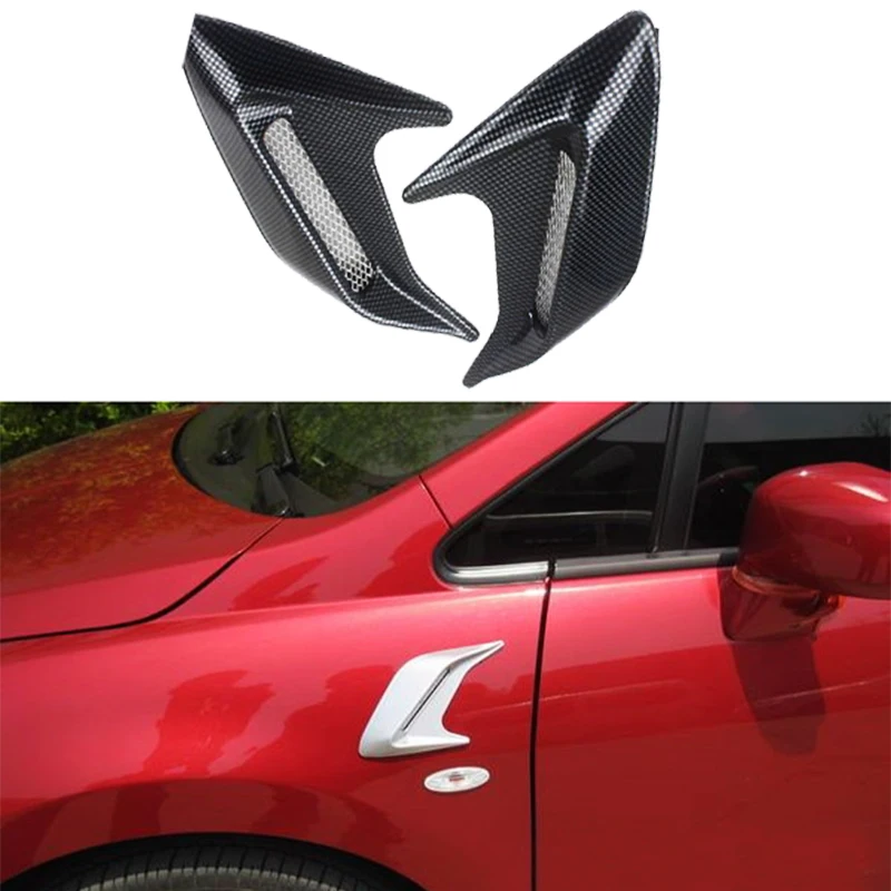 2PCS Car Vent Sticker Carbon Fiber Fake Vent Air Flow Fender 3D Shark Grille Sticker Car Simulation Side Vents Decorative