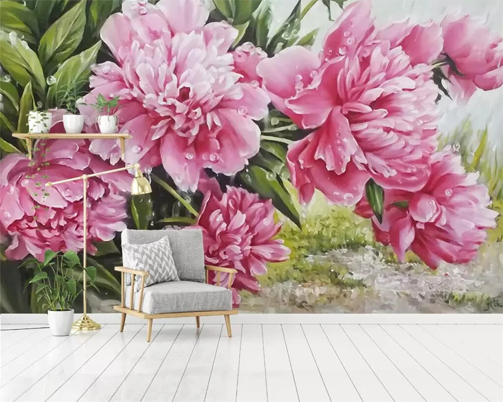 wellyu Custom large wallpaper Nordic hand-painted peony flower bedroom sofa background wall painting home 3d wallpaper