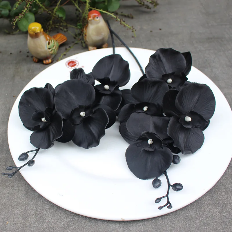 Simulation Black Phalaenopsis Silk Fabric Dancing Orchid Plant Flower Wedding Flower Arrangement Home Decoration Fake Floral