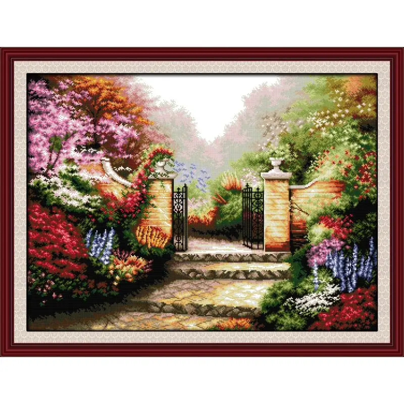 

Beautiful Garden Scenery Cross Stitch Embroidery Kit 14CT 11CT Printed Canvas Cotton Thread Needlework Craft Set Home Decoration