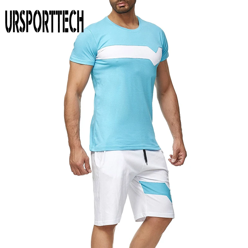 Tracksuit Men Sets 2 Piece Outfit Sport Short Set Summer Casual Mens Thin Sets Suit Striped Shirt + Jogger Shorts Workout Male