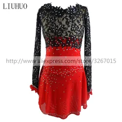 LIUHUO Figure Skating Dress Women's Girls' Ice Performance Rhythmic Leotard Gymnastics Competition Dance Red Black Long Sleeve