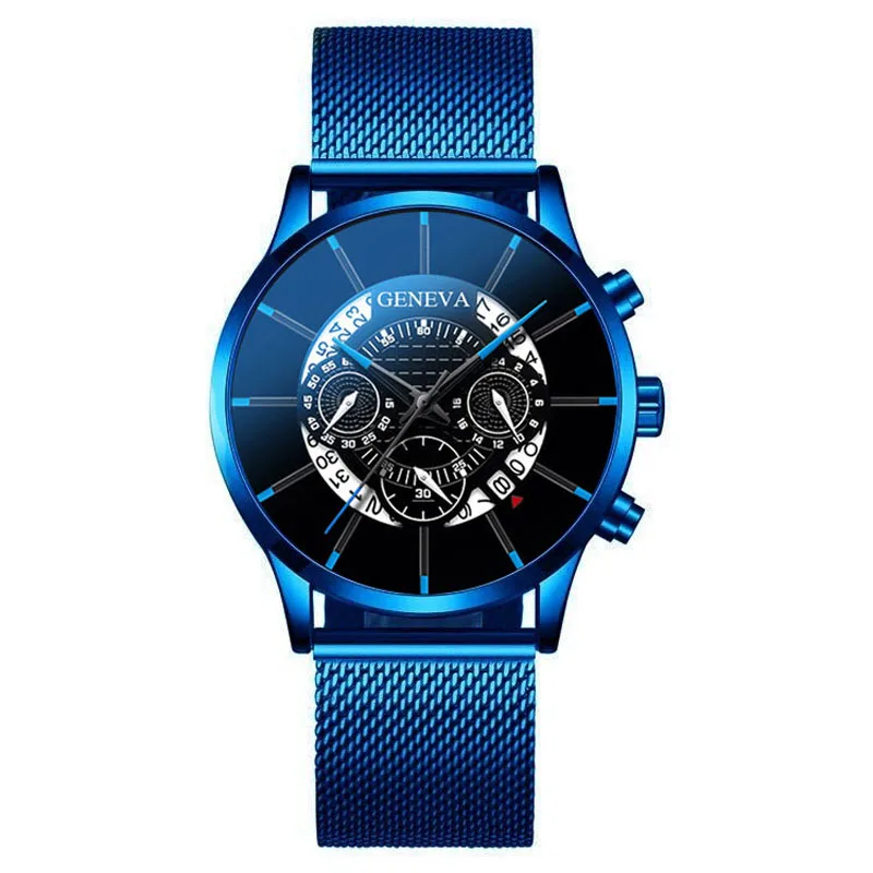 

Men Famous Blue Calendar Watches Men Stainless Steel Mesh Watch Men Casual Quartz Watch Relogio Masculino Male Wristwatch Clock