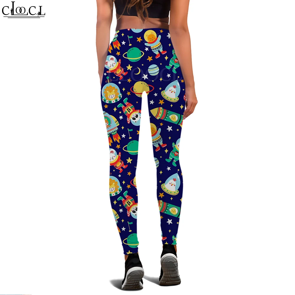 CLOOCL Damesleggings Grappige astronauten en buitenaardse print Hoge taille Elasticiteitslegging Dames voor indoor Push-up trainingsbroek